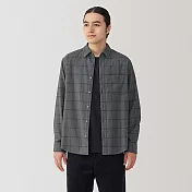 【MUJI 無印良品】男雙面起毛法蘭絨長袖襯衫 M 墨灰格紋