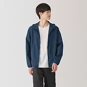 【MUJI 無印良品】男撥水加工可攜式連帽外套 M 深藍
