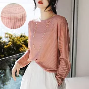 【MsMore】 薄款長袖針織衫減齡時尚慵懶顯瘦短版上衣# 123307 FREE 粉紅色