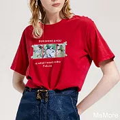 【MsMore】 山茶花油彩立體手工染圓領精梳棉短袖短版T恤上衣臺灣現貨# 121664 S 紅色
