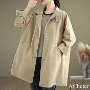 【ACheter】 中長款簡約風衣休閒百搭寬鬆顯瘦韓版長袖外套# 123499 M 杏色