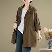 【ACheter】 中長款簡約風衣休閒百搭寬鬆顯瘦韓版長袖外套# 123499 M 棕色