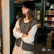 【Jilli~ko】綿羊絨馬夾針織開衫學院風設計感疊穿內搭上衣馬甲 J11926 FREE 灰色