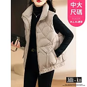 【Jilli~ko】短款羽絨棉馬甲女式外搭寬鬆韓版外穿馬夾背心 J11936 FREE 卡其