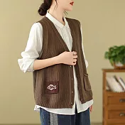 【慢。生活】V領棉線文藝刺繡口袋針織開衫 22063 FREE 淺咖