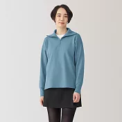 【MUJI 無印良品】女可水洗米蘭諾螺紋半拉鍊針織衫 M 淡藍