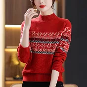 【MsMore】 半高領內搭長袖雪花加厚短版針織毛衣# 123083 FREE 紅色