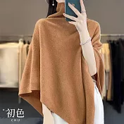【初色】素色高領百搭寬鬆遮肉顯瘦長袖針織披肩外套女外套-共6色-37954(F可選) F 卡其色