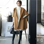 【初色】韓版純色口袋連帽單排釦長袖蝙蝠斗篷毛呢大衣風衣外套女外套-共3色-38309(XL-4XL可選) XL 卡其色
