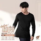 GIAT極暖5.5度C男款刷毛保暖衣 L-XL 圓領/墨黑