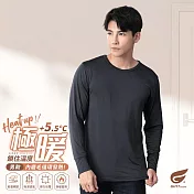 GIAT極暖5.5度C男款刷毛保暖衣 L-XL 圓領/霧灰