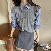 【初色】學院風翻領假兩件長袖針織毛衣衫上衣女上衣-灰色-38369(F可選) F 灰色