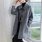 【MsMore】 復古毛呢大衣氣質娃娃領A字寬鬆長袖中長外套# 123639 M 灰色