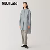 【MUJI 無印良品】MUJI Labo女蠶絲混長版衫 L 淺灰直紋