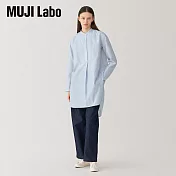 【MUJI 無印良品】MUJI Labo女蠶絲混長版衫 L 淺藍直紋