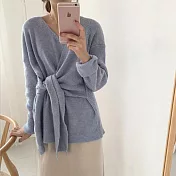 【言】設計款綁腰帶針織開衫(2色) FREE 丁香紫