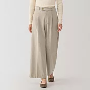 【MUJI 無印良品】女彈性起毛打褶寬版褲 M 米色