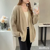【MsMore】 韓國chic寬鬆休閒慵懶百搭中長款毛衣開衫長袖保暖外套# 123698 FREE 卡其色