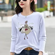 【MsMore】 長袖T恤長袖洋氣寬鬆顯瘦休閒潮牌印花短版上衣# 123702 M 白色