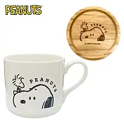 【日本正版授權】史努比 陶瓷 馬克杯 杯墊組 350ml 咖啡杯 Snoopy/PEANUTS - 白色款