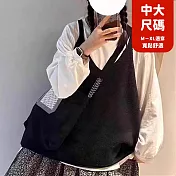【慢。生活】疊穿針織馬甲女V領復古套頭外搭毛線背心 04115  FREE 黑色