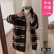 【Jilli~ko】連帽條紋針織開衫女寬鬆慵懶風軟糯毛衣 J11964  FREE 咖色