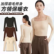 【EZlife】加厚打底磨毛修身保暖衣 L 膚色