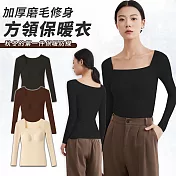 【EZlife】加厚打底磨毛修身保暖衣 XL 黑色
