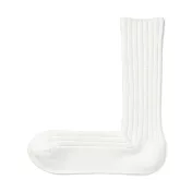 【MUJI 無印良品】男光澤感棉線編織厚織直角襪25-27cm 柔白