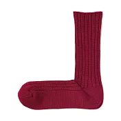【MUJI 無印良品】男光澤感棉線編織厚織直角襪25-27cm 深紅
