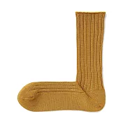 【MUJI 無印良品】男光澤感棉線編織厚織直角襪25-27cm 黃色