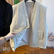 【初色】休閒風純色菱格縫線單排釦寬鬆外搭鋪棉背心女外套-共2色-38794(L-2XL可選) L 杏色