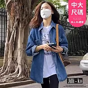 【Jilli~ko】牛仔襯衫女高級感寬鬆中長款疊穿外套 J11965  FREE 藍色