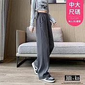 【Jilli~ko】高腰垂感寬鬆直筒休閒拖地運動闊腿褲 J11985  FREE 深灰