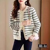 【Jilli~ko】法式條紋小香風外套仿水貂絨假口袋毛衣女 J12000  FREE 白色
