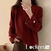 【Lockers 木櫃】秋冬韓系圓領紐扣套頭毛衣 L113111201 F 紅色