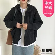 【Jilli~ko】慵懶復古雙口袋拉鍊外套女寬鬆連帽毛衣 J12012  FREE 黑色