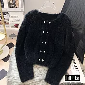 【Jilli~ko】水貂絨針織開衫小香風短款雙排扣圓領外套 J11299 FREE 黑色