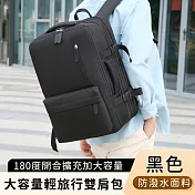 【好背客howback】大容量輕旅行雙肩包/防潑水多功能登機包/180度開合擴充加大容量後背包 -黑色