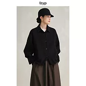 ltyp旅途原品 高支100%澳毛手工雙面呢短外套 秋季時尚寬鬆毛呢女 M L M 經典黑