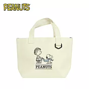 【日本正版授權】史努比 帆布手提袋 便當袋 查理布朗/糊塗塌客/Snoopy/PEANUTS - 毛毯款