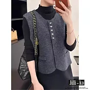 【Jilli~ko】法式氣質半開扣圓領高級感疊穿針織馬甲女 J12065  FREE 灰色