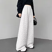 【MsMore】 不規則萎格夾棉休閒保暖抽繩束腳棉褲潮流長褲# 124107 M 白色