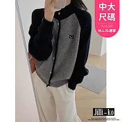 【Jilli~ko】立領拚色針織開衫長袖外套女 J11992  FREE 黑色