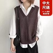 【慢。生活】V領復古鏤空寬鬆針織馬甲背心 J11932  FREE 咖色