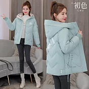 【初色】韓版純色休閒印花寬鬆加厚禦寒連帽長袖防風外套女外套-共4色-39173(M-3XL可選) M 綠色
