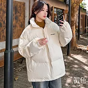 【初色】韓版純色拉鍊口袋立領長袖插肩袖科技羽絨棉服外套女外套-共2色-39185(M-2XL可選) M 白色