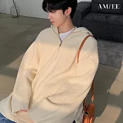 【AMIEE】日系質感半拉鍊百搭針織上衣(男裝/雅痞/KDTQ-B95) 2XL 米白