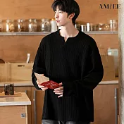 【AMIEE】半高領慵懶感針織上衣(男裝/雅痞/KDTQ-B137B) 2XL 黑
