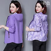 【初色】兩面穿純色迷彩短款長袖連帽夾克風衣外套女外套-共5色-39151(M-4XL可選) M 紫色